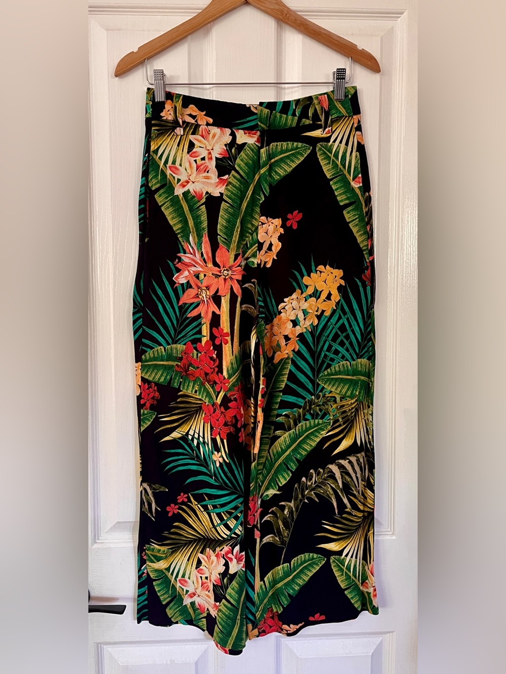Zara Tropical Print Wide-Leg Pants